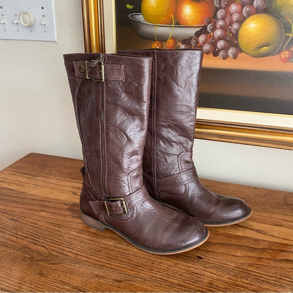 GB winter casual buckle boots ashy brown knee high autumn rounded toe women boot - Picture 2 of 10